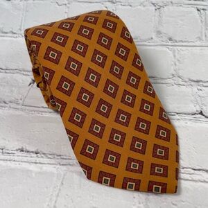 Ben Silver Charleston Diamond Print Silk Tie Burnt Orange Handmade In England